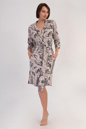 Kadın Bej Süprem Desenli Cepli Sabahlık