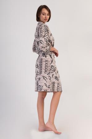 Kadın Bej Süprem Desenli Cepli Sabahlık