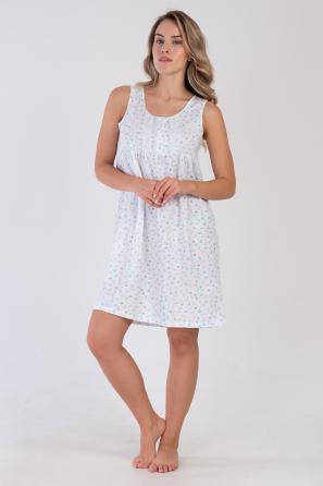 Kadın Beyaz Desenli Pamuklu Kalın Askılı Gecelik