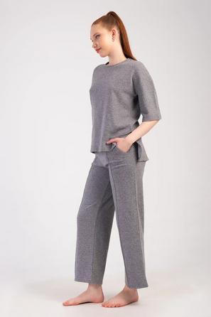 Kadın Büyük Beden Jakarlı Nervurlu Kısa Kollu Cepli Pijama Takım