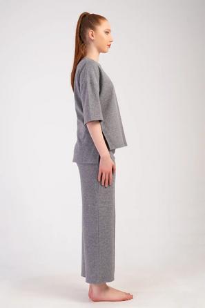 Kadın Büyük Beden Jakarlı Nervurlu Kısa Kollu Cepli Pijama Takım