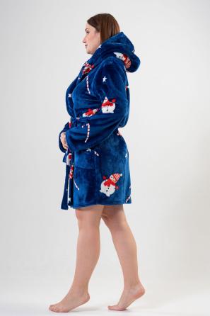 Kadın Büyük Beden Kapşonlu Uzun Kol Cepli Kısa Noel Sabahlık