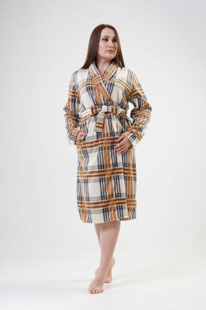 Kadın Büyük Beden Polar Şal Yaka Uzun Kol Uzun Cepli Sabahlık