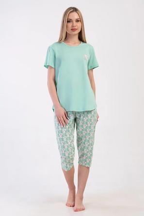 Kadın Büyük Beden Süprem Açık Yeşil Kapri Kısa Kollu Pijama Takım