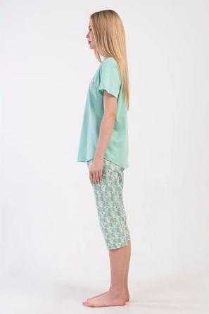 Kadın Büyük Beden Süprem Açık Yeşil Kapri Kısa Kollu Pijama Takım