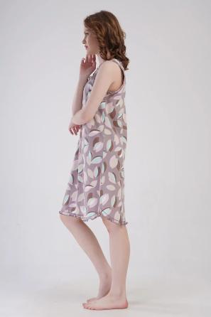 Kadın Büyük Beden Süprem Bej Desenli Kalın Akılı Gecelik Tunik