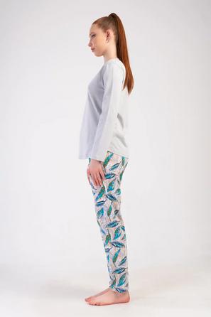 Kadın Büyük Beden Süprem Gri Desenli Uzun Kollu Pijama Takımı