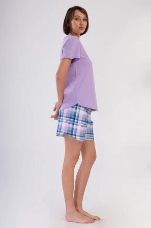 Kadın Büyük Beden Süprem Lila Ekoseli Şortlu Pijama Takım