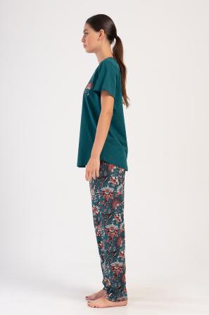 Kadın Büyük Beden Suprem O Yaka Kısa Kol Desenli Pijama Takım