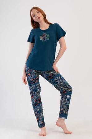 Kadın Büyük Beden Süprem Petrol Yeşili Kısa Kollu Pijama Takım