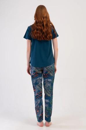 Kadın Büyük Beden Süprem Petrol Yeşili Kısa Kollu Pijama Takım