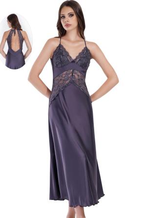 Kadın Dantel Detaylı V Yaka Saten Uzun Boy İp Askılı Tunik