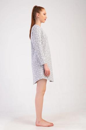 Kadın Jakarlı Gri Desenli Cepli Uzun Kollu Gecelik Tunik