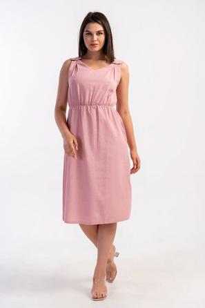 Kadın Kıbrıs Keten Pembe Apoletli Pileli Beli Büzgülü Elbise