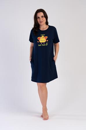 Kadın Lacivert Büyük Beden O Yaka Kısa Kol Eteği Oval Cepli Tunik 