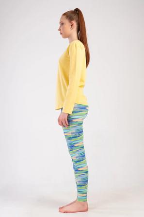 Kadın Likra Süprem Sarı Desenli Uzun Kollu Tayt Pijama Takım