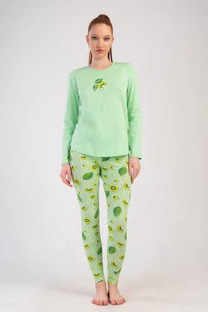 Kadın Likra Süprem Yeşil Desenli Uzun Kollu Tayt Pijama Takım