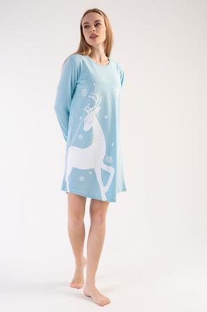 Kadın O Yaka Uzun Kol Mavi Noel Tunik