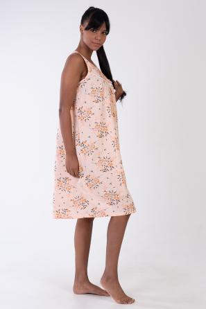 Kadın Pamuklu Şeftali Rengi Desenli Kalın Askılı Gecelik 