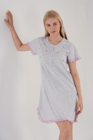 Kadın Patlı Kısa Kol Eteği Oval Bibilalı Tunik