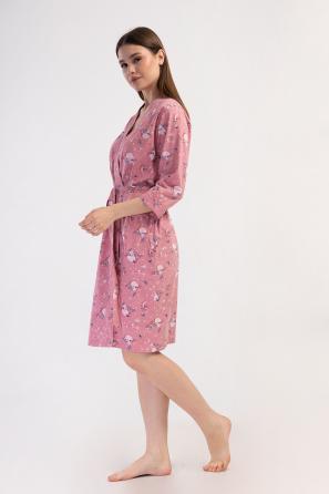 Kadın Pembe Suprem Cepli Desenli Sabahlık