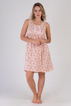 Kadın Şeftali Rengi Desenli Kalın Askılı Kısa Gecelik