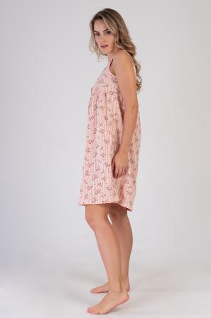 Kadın Şeftali Rengi Desenli Kalın Askılı Kısa Gecelik