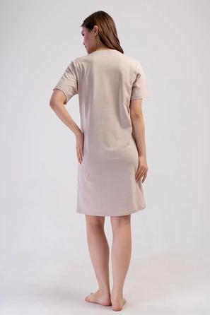 Kadın Süprem Bej Çift Patlı Kısa Kollu Hamile Gecelik Tunik