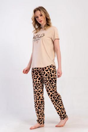 Kadın Süprem Büyük Beden Leopar Kısa Kollu Pijama Takımı