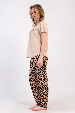 Kadın Süprem Büyük Beden Leopar Kısa Kollu Pijama Takımı