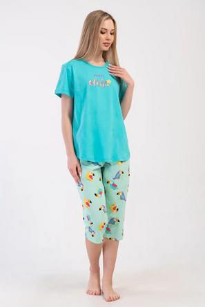 Kadın Süprem Büyük Beden Turkuaz Kısa Kollu Kapri Pijama Takım