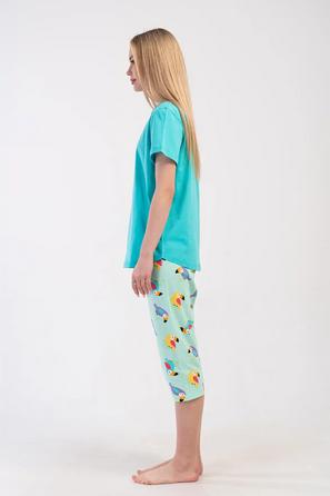 Kadın Süprem Büyük Beden Turkuaz Kısa Kollu Kapri Pijama Takım