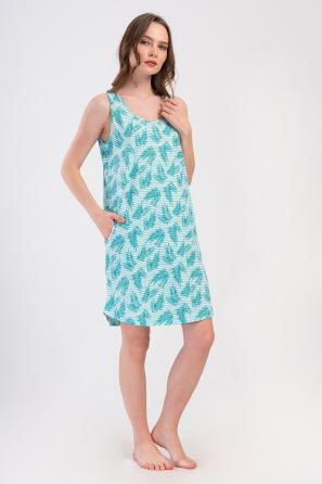 Kadın Suprem Geniş Askılı Eteği Oval Cepli Yapraklı Tunik