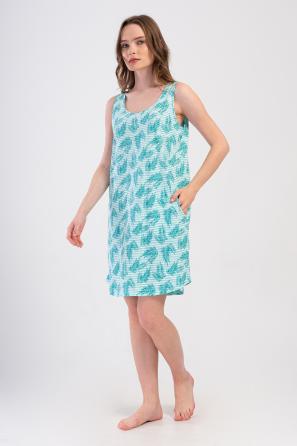 Kadın Suprem Geniş Askılı Eteği Oval Cepli Yapraklı Tunik