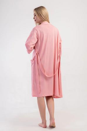 Kadın Süprem Gri Pembe Çift Patlı Kısa Kollu Desenli Hamile Tunik ve Cepli Kuşaklı Sabahlık 