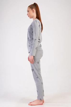 Kadın Süprem Gri Uzun Kollu Kalp Desenli Uzun Kollu Pijma Takımı