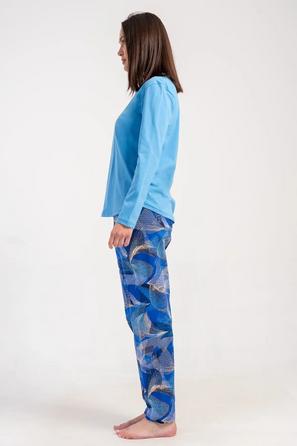 Kadın Süprem Mavi Uzun Kollu Desenli Pijama Takımı