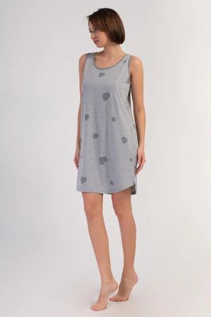 Kadın Süprem Melanj Gri Desenli Kalın Askılı Gecelik Tunik