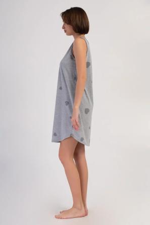 Kadın Süprem Melanj Gri Desenli Kalın Askılı Gecelik Tunik