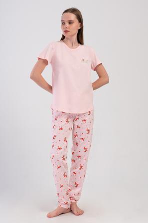 Kadın Suprem O Yaka Kısa Kol Pembe Pijama Takım