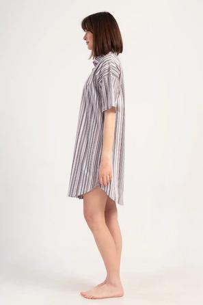 Kadın Süprem Pembe Gri Gömlek Yaka Kısa Kollu Gecelik Tunik