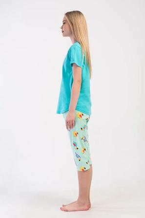Kadın Süprem Turkuaz Kısa Kollu Kapri Pijama Takım