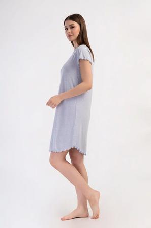 Kadın Viskon Füme Puantiye Detaylı V Yaka Kısa Kollu Gecelik Tunik