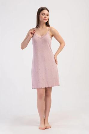 Kadın Viskon Pembe Dantel Detaylı Askılı Gecelik