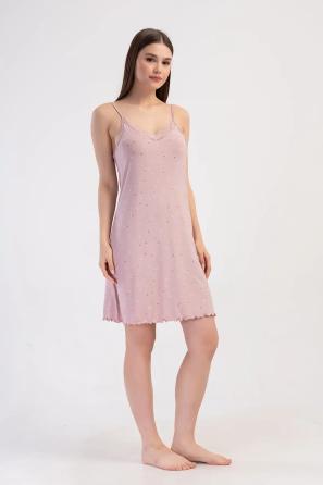 Kadın Viskon Pembe Dantel Detaylı Askılı Gecelik