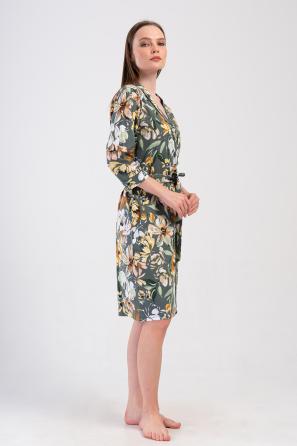 Kadın Yeşil Suprem Cepli Çiçekli Sabahlık