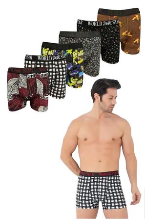  6 lı Karışık Pamuklu Desenli Erkek Boxer