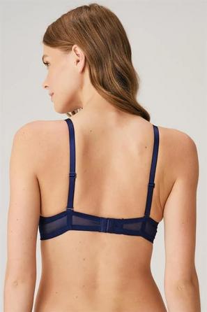 Lacivert Balenli Destekli Dolgulu Askıları Çıkabilen Yaka Detaylı T-Shirt Sütyeni