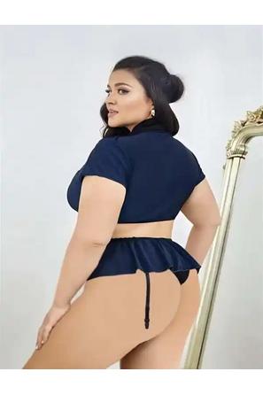 Lacivert Kravat Detaylı Kısa Kollu Büstiyerli Kadın Fantezi Polis Kostüm