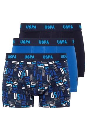Lacivert Saks Pamuklu Elastan Logo Lastik Detaylı Erkek 3’lü Boxer U.S. Polo Assn.